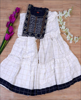 Rayon Block print with zardoshi work Blue Kurti Set